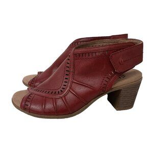 Earth Womens Steph Mora Sandals Heels Sz 6.5 Red Leather Slingback Comfort Shoes